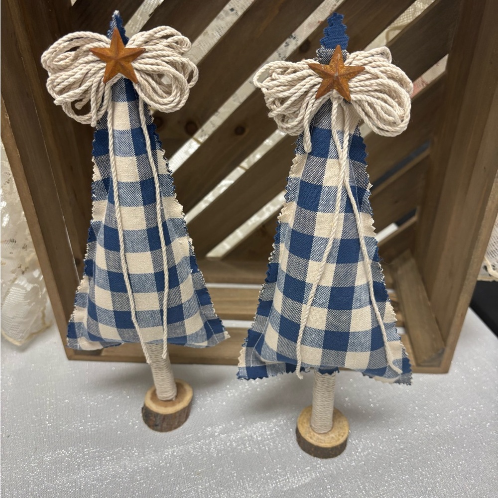 Hand Crafted Blue and White Plaid Holiday Trees